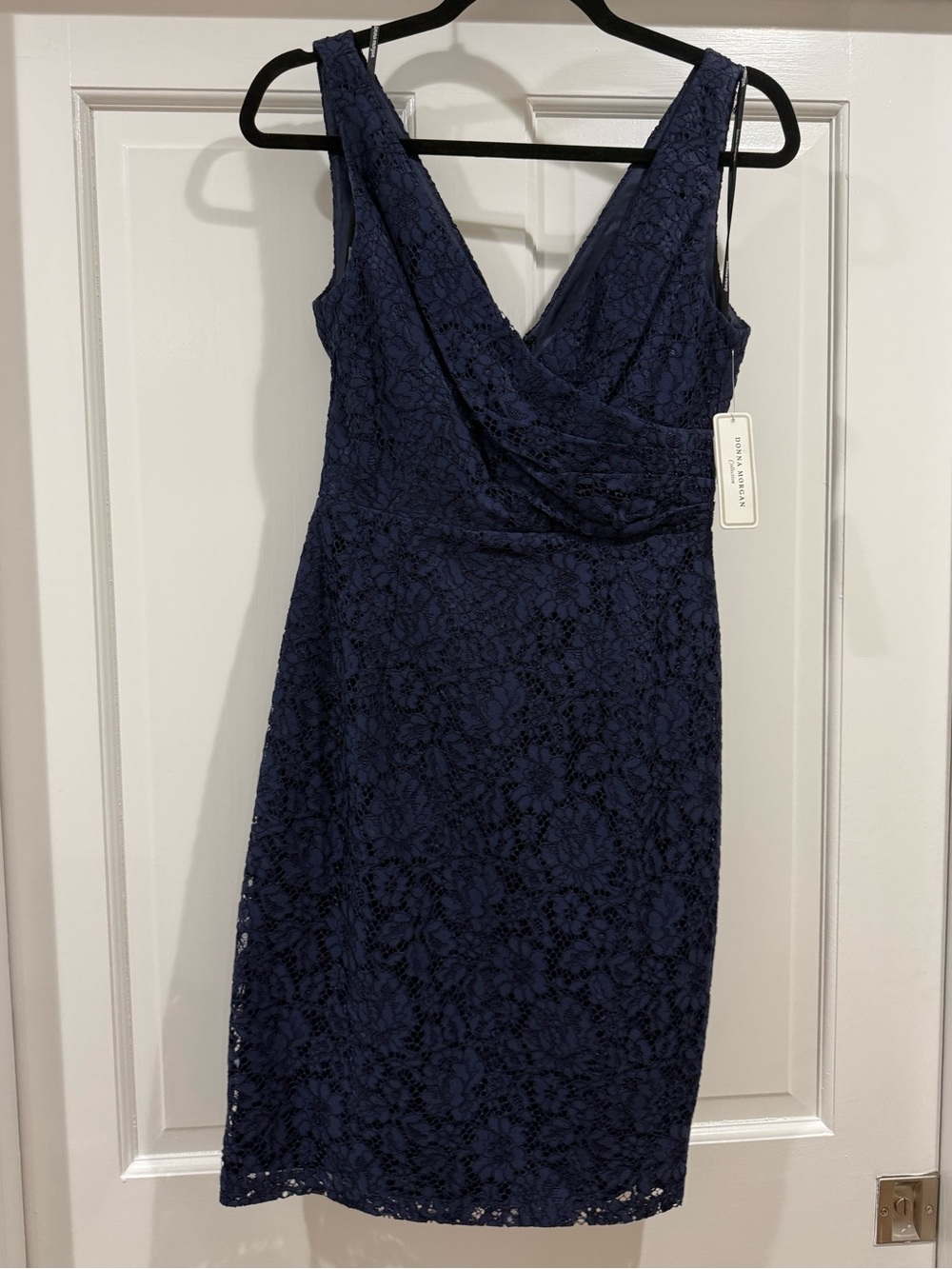 Donna Morgan Navy Lace V-Neck Sheath Dress